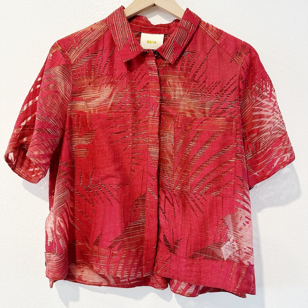 Anthropologie Maeve Sheer Sun Palm Button Up  |R6